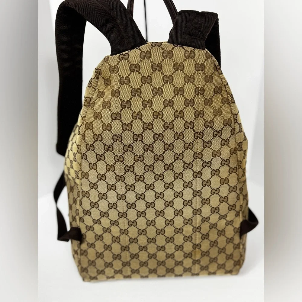 Gucci GG Supreme Cambas Web Monogram Beige and Green Backpack